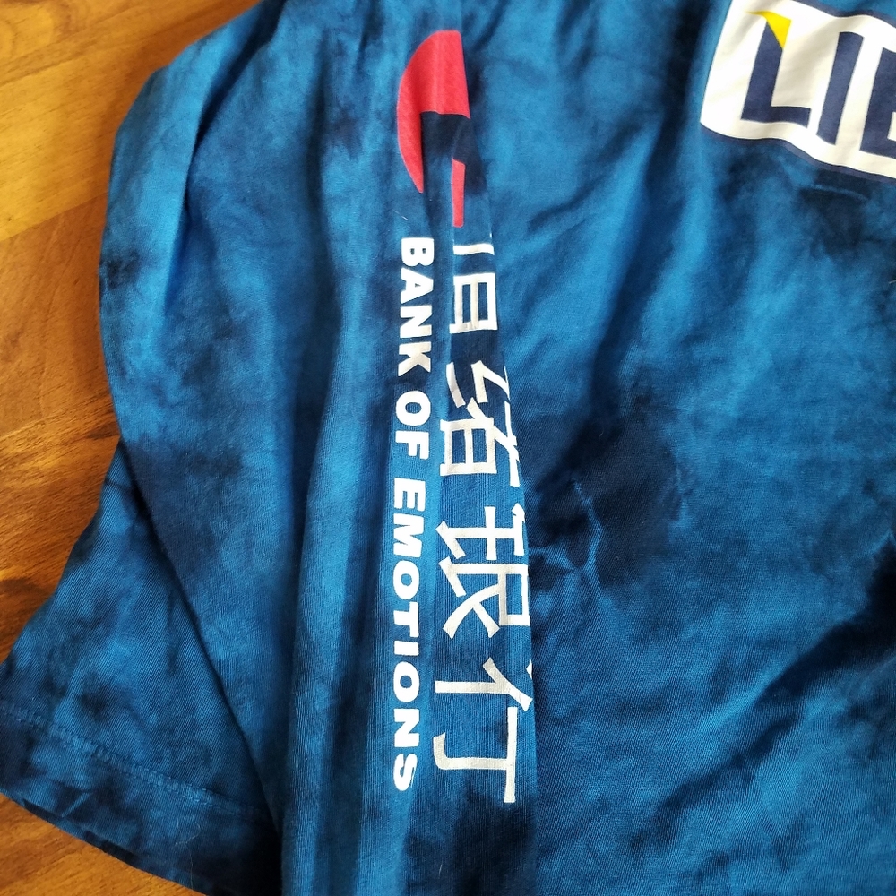 Japanese letters Libra bank of emotions Blue Tie Dye Crop top Shirt Size Small